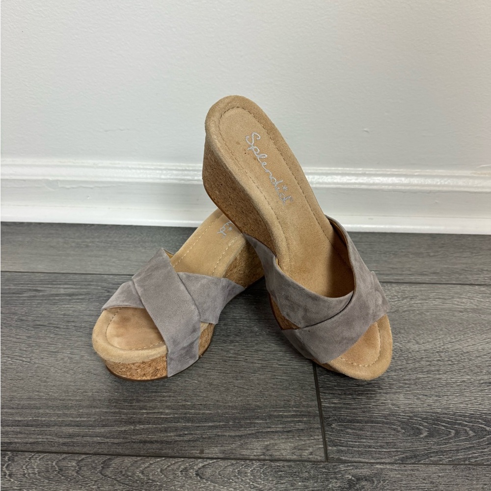 Splendid Taupe Suede Cork Wedge Sandals – Size 7.5